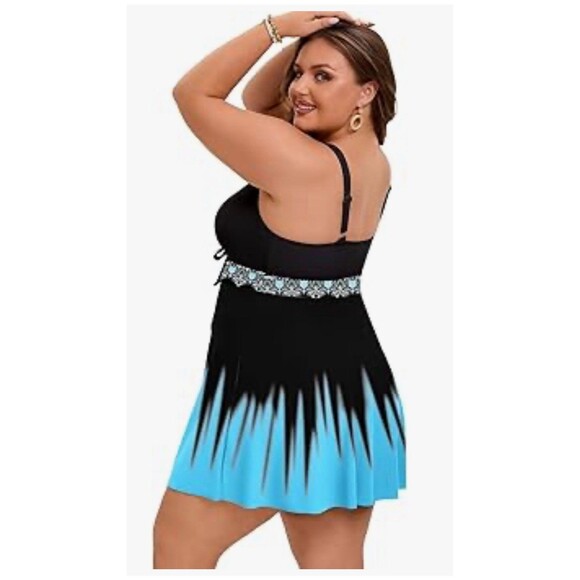 Women's Two-Piece Tankini swimsuit Tummy Control Swim Dress with Boy shorts 22W - Picture 3 of 16
